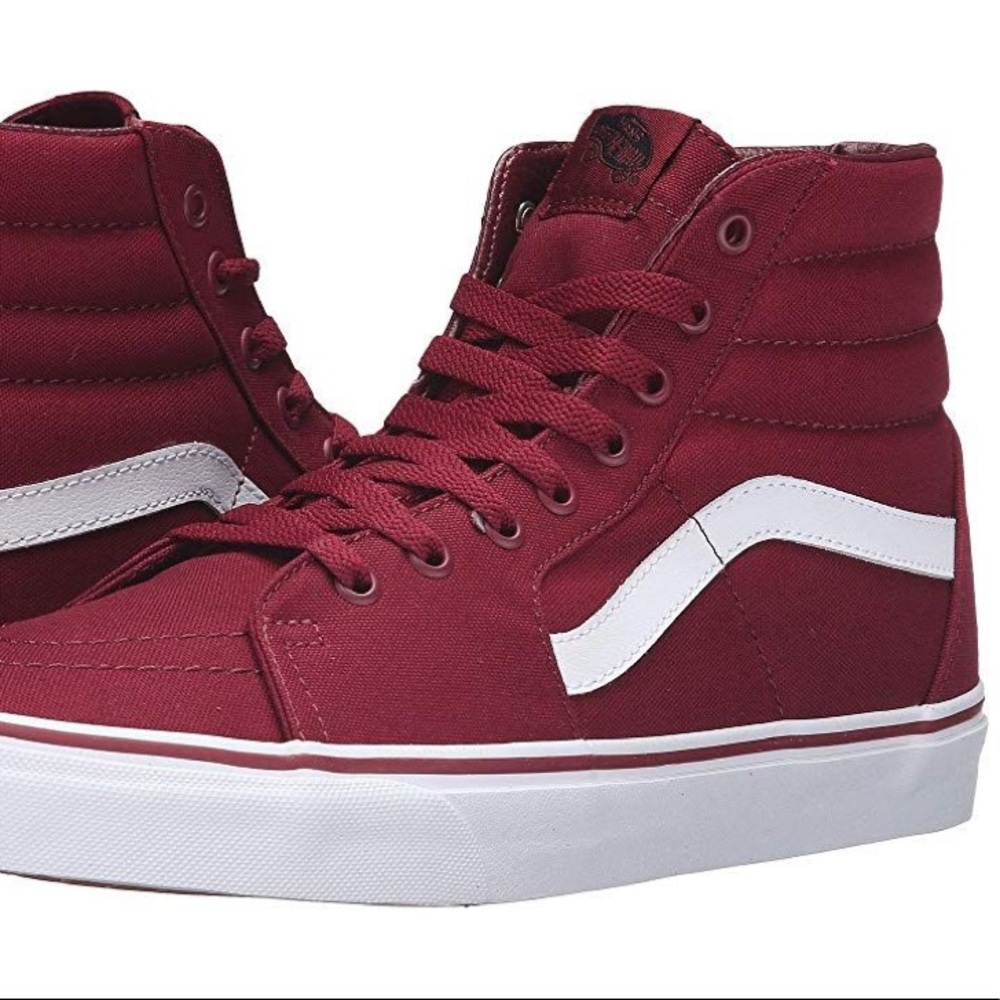 Maroon and white high top vans!